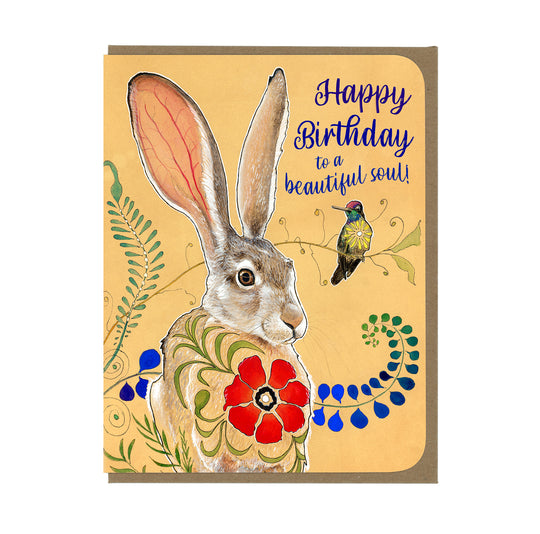 Birthday - Rabbit and Hummingbird - Greeting Card