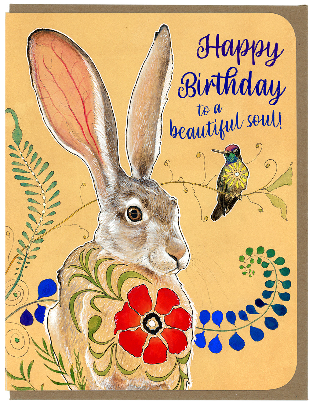 Birthday - Rabbit and Hummingbird - Greeting Card