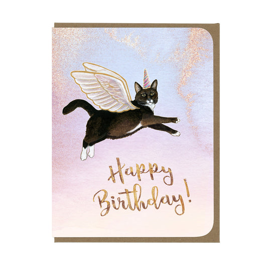 BIRTHDAY - Magical Flying Cat - Greeting Card