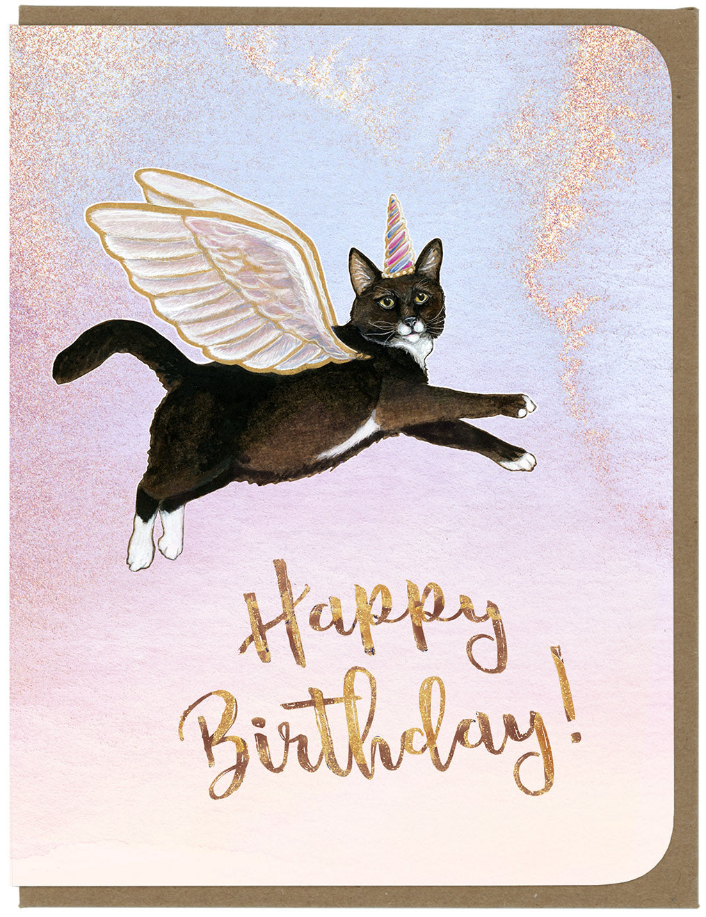 BIRTHDAY - Magical Flying Cat - Greeting Card