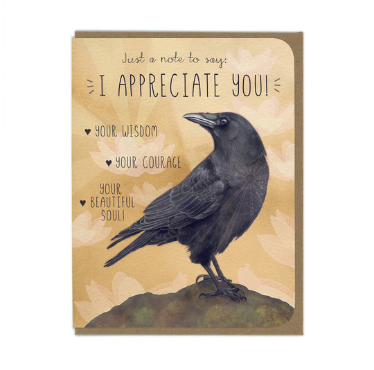 Encouragement - Crow and Lotus - Greeting Card