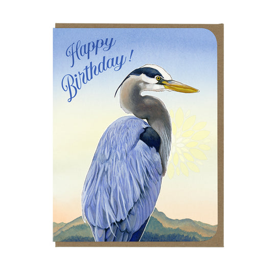 BIRTHDAY - Misty Morning Heron - Greeting Card