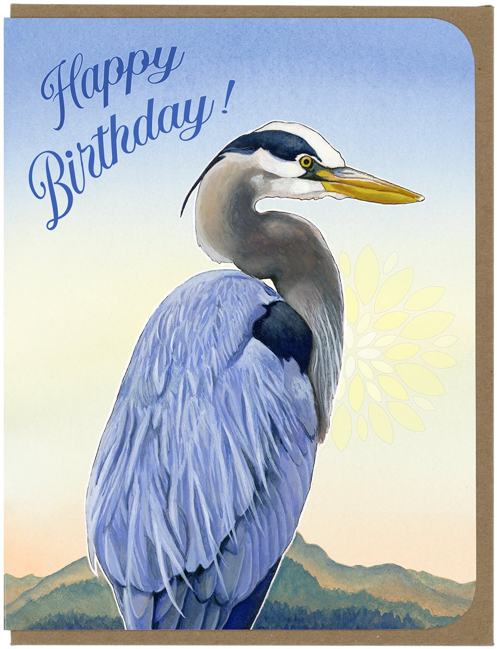 BIRTHDAY - Misty Morning Heron - Greeting Card