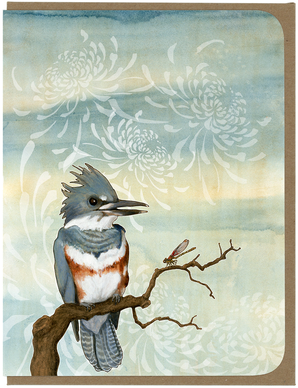 Kingfisher and Chrysanthemum Clouds - Greeting Card