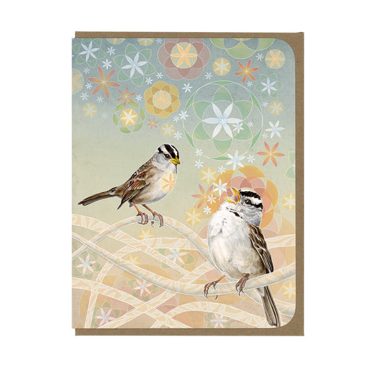 White-crowned Sparrows and Song - Greeting Card