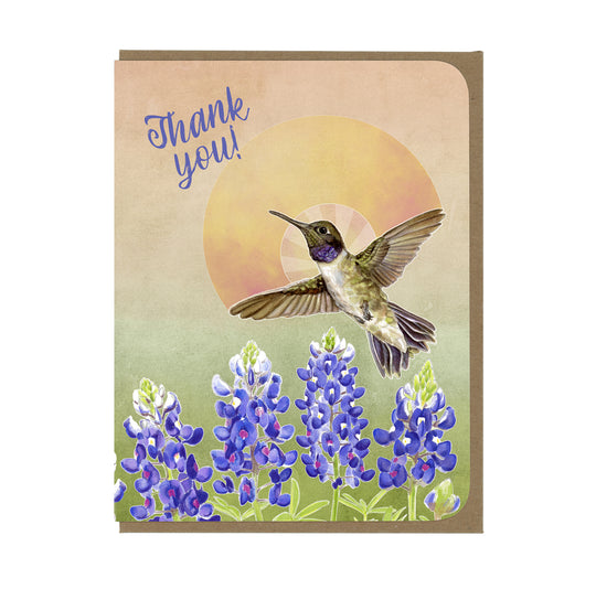 Thank You - Hummingbird & Bluebonnets - Greeting Card