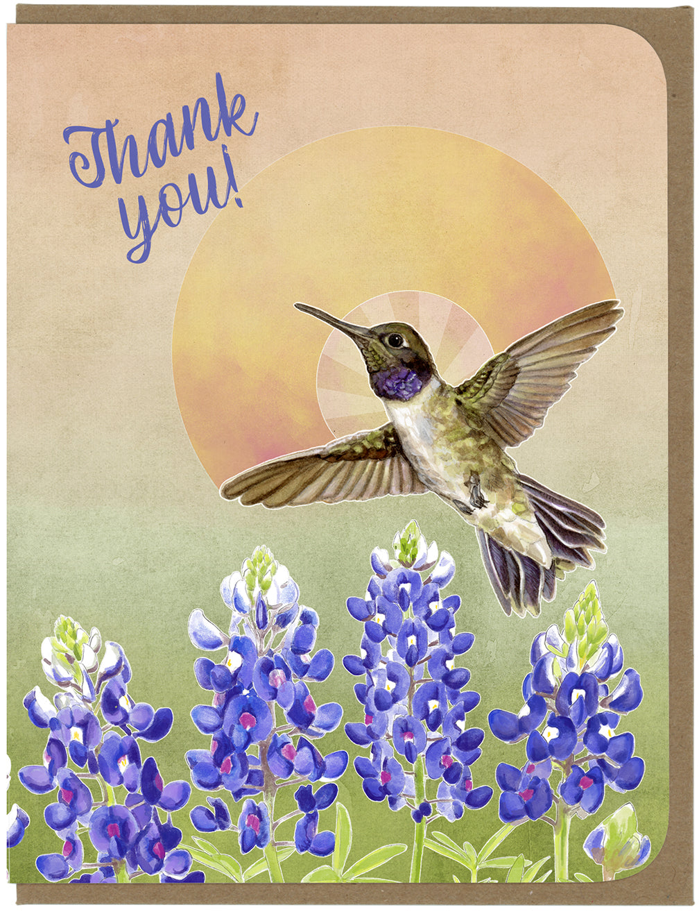 Thank You - Hummingbird & Bluebonnets - Greeting Card