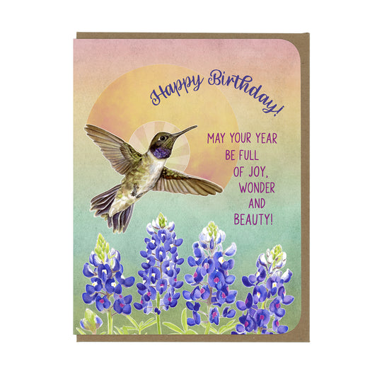BIRTHDAY - Hummingbird and Bluebonnets - Greeting Card