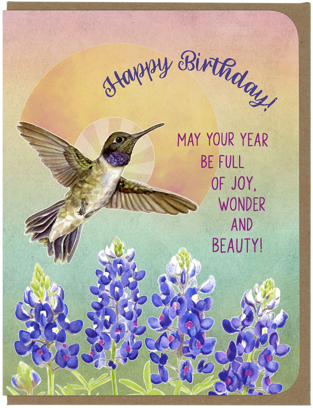 BIRTHDAY - Hummingbird and Bluebonnets - Greeting Card