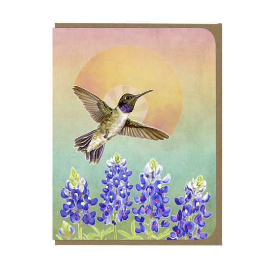 Hummingbird and Bluebonnets - Greeting Card