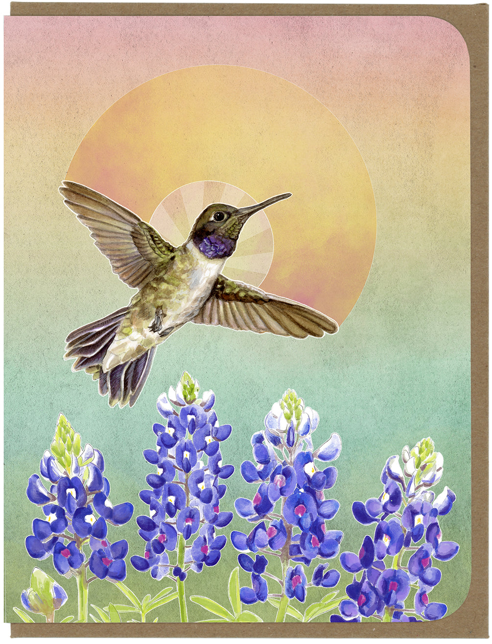 Hummingbird and Bluebonnets - Greeting Card