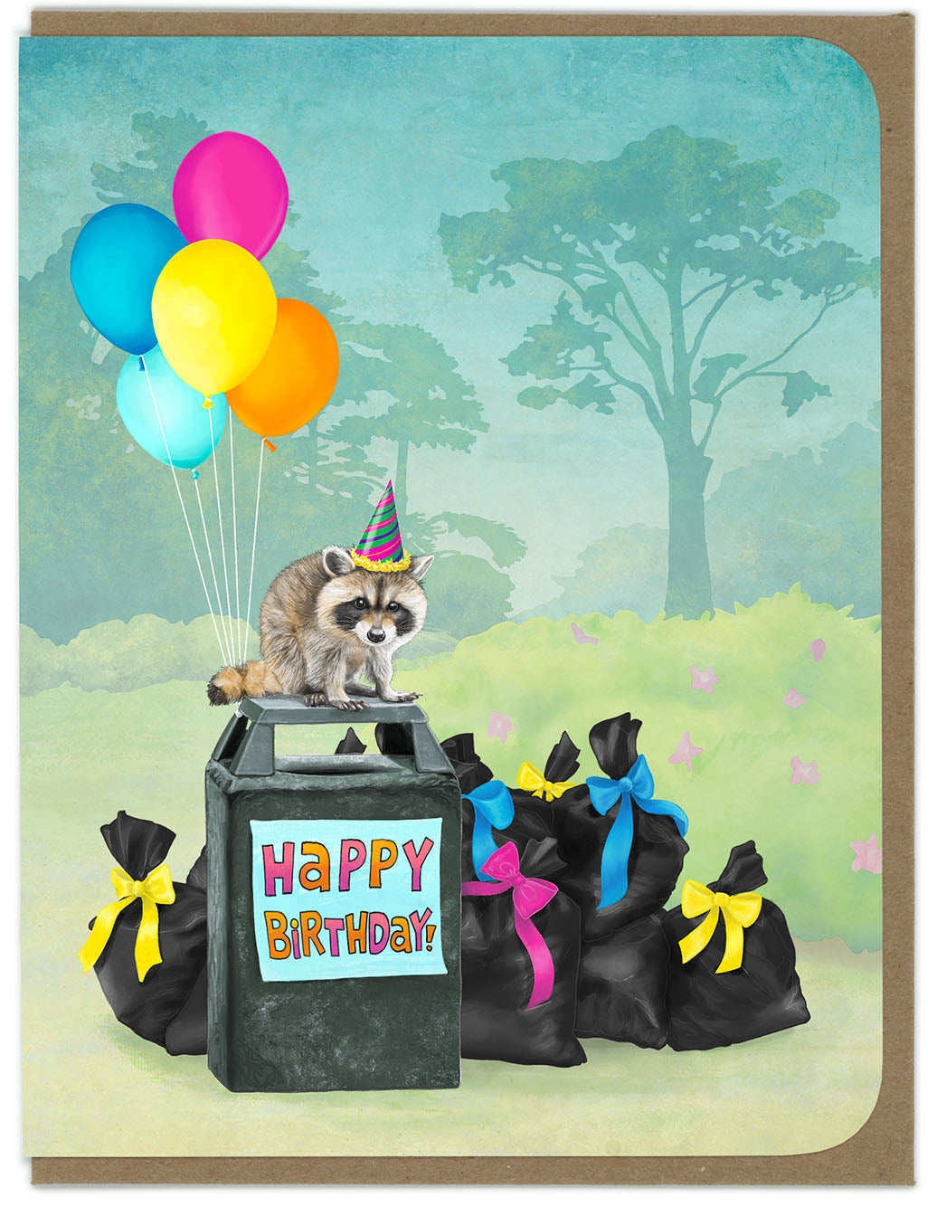 BIRTHDAY - Raccoon Party in the Park - Greeting Card