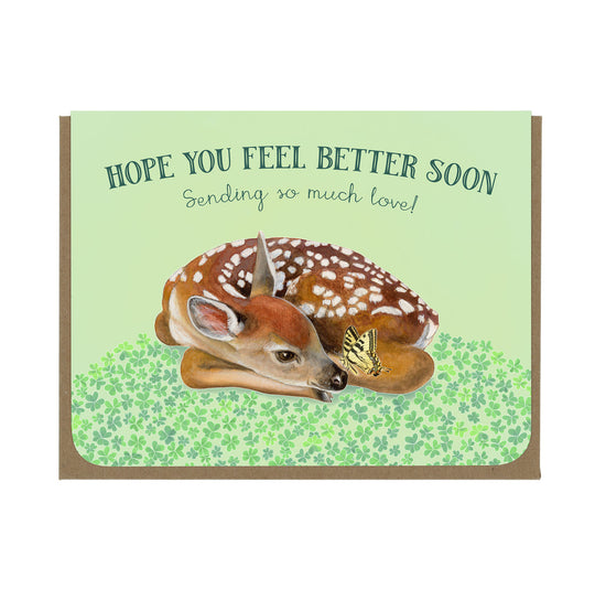 Get Well Wishes - Fawn and Butterfly - Greeting Card