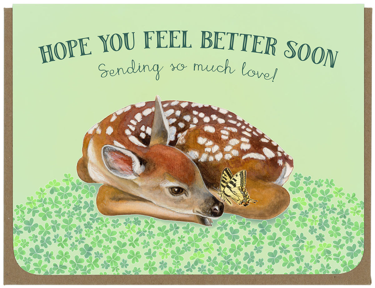 Get Well Wishes - Fawn and Butterfly - Greeting Card