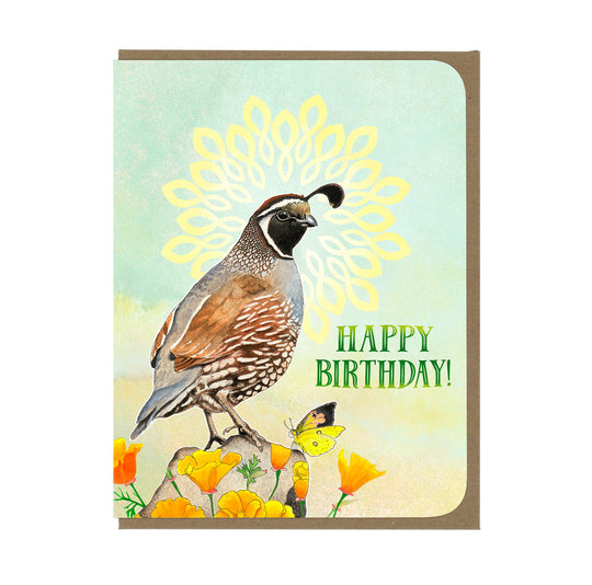Birthday - Quail and Poppies - Greeting Card