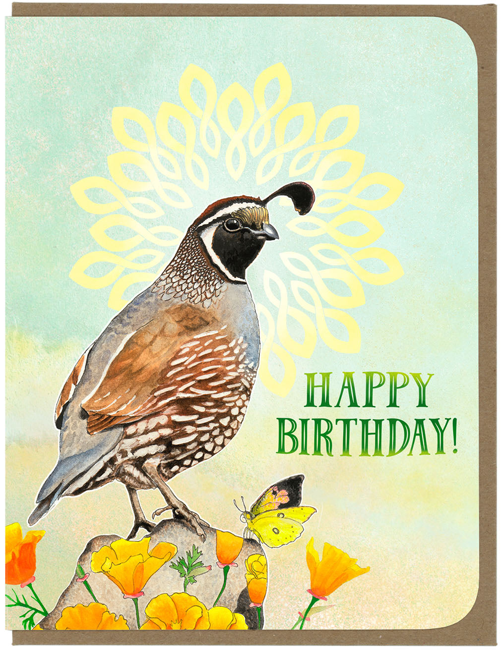 Birthday - Quail and Poppies - Greeting Card