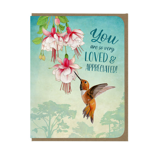 Appreciation - Hummingbird and Flowers - Greeting Card