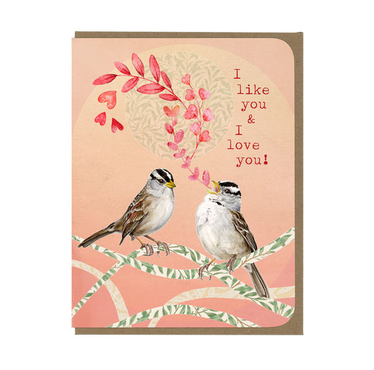 Love You - White Crowned Sparrows - Greeting Card