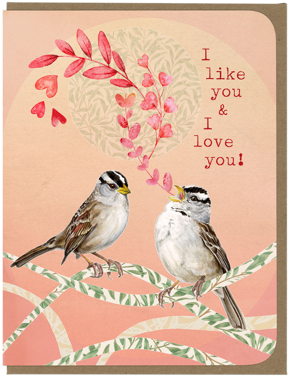 Love You - White Crowned Sparrows - Greeting Card