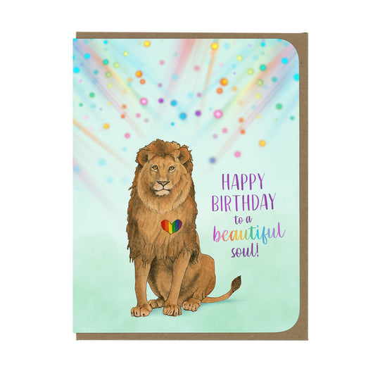 BIRTHDAY - Rainbow Lion Heart - Greeting Card