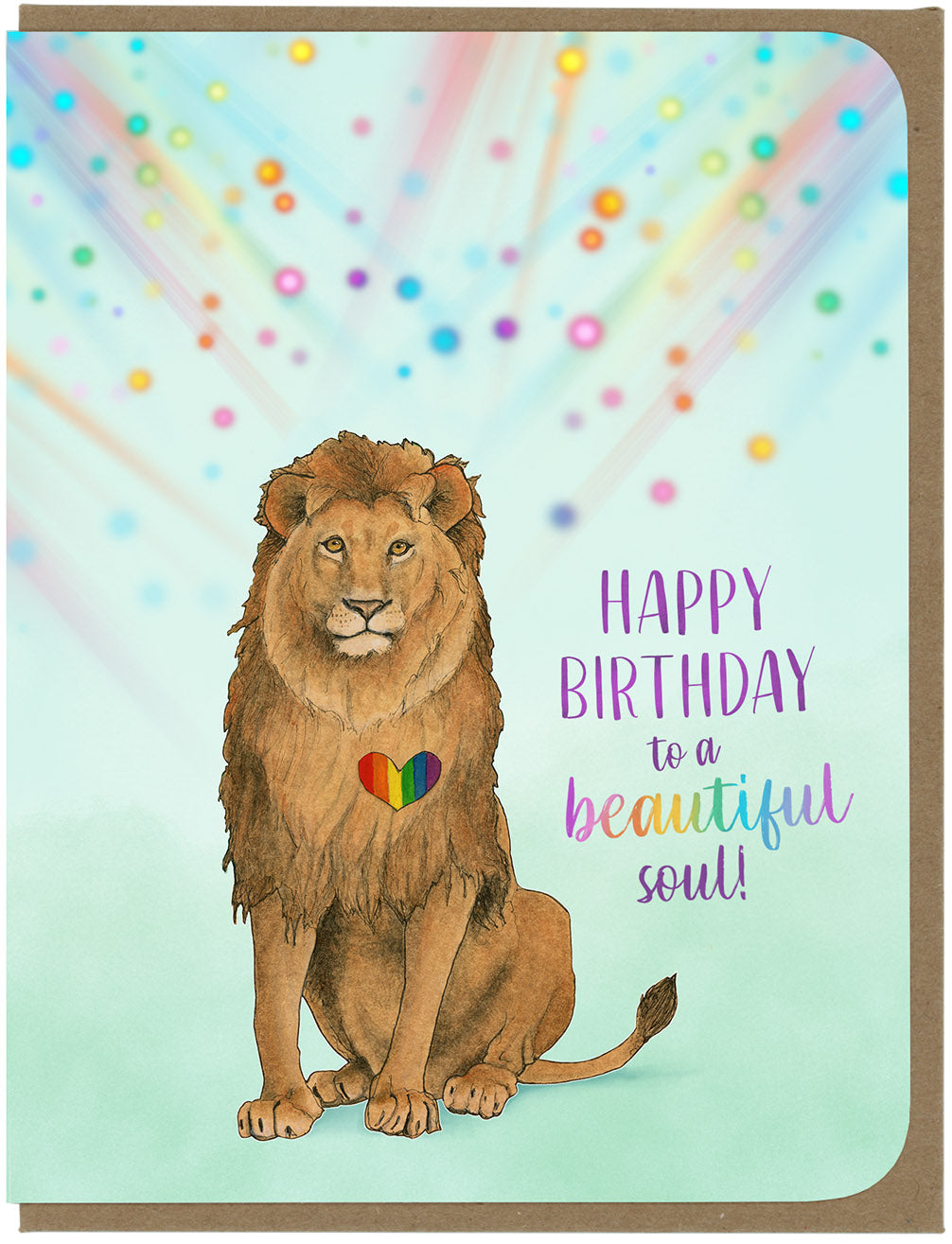 BIRTHDAY - Rainbow Lion Heart - Greeting Card