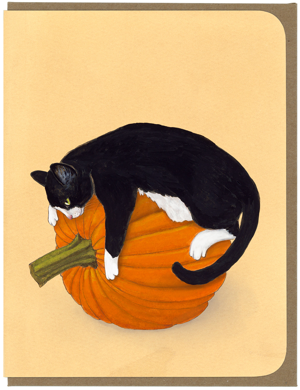 Tuxedo Cat and Pumpkin - Greeting Card