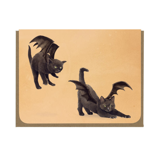 The Pounce - Sneaky Little Bat Kitten - Greeting Card