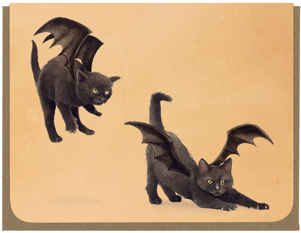 The Pounce - Sneaky Little Bat Kitten - Greeting Card
