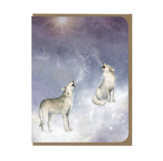 Winter Scene - Wolves and Stars - Greeting Card