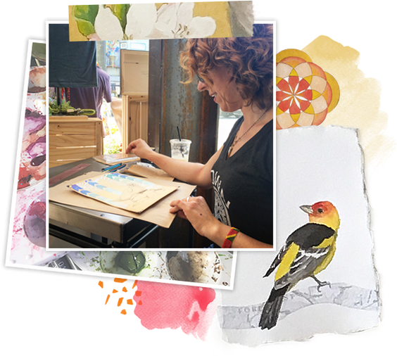 collage of Amy Rose Moore and artwork