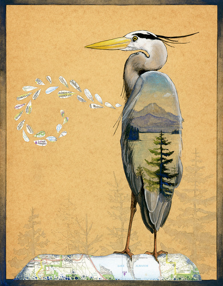 Blue Heron and Lake Print