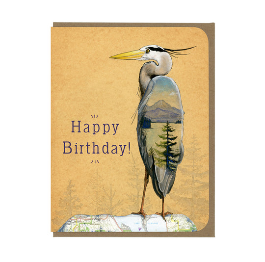 Birthday - Blue Heron - Greeting Card