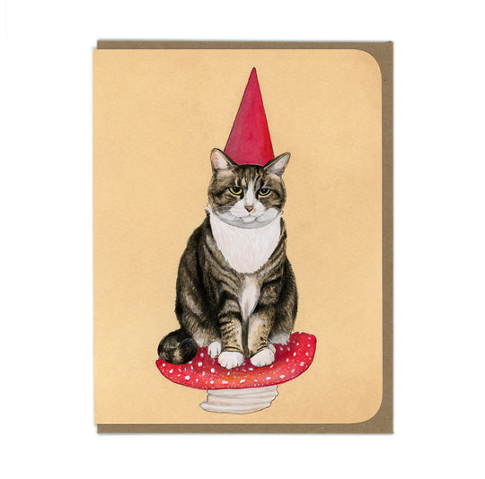 Garden Gnome Cat - Greeting Card