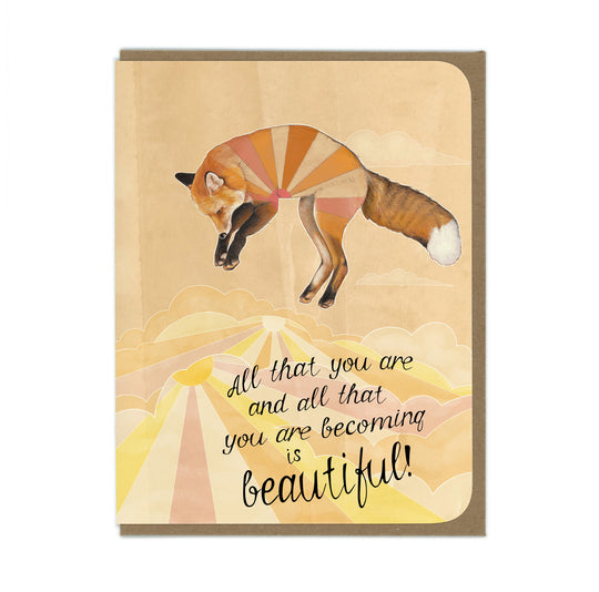 Encouragement - Jumping Fox   - Greeting Card