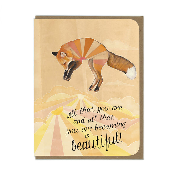 Encouragement - Jumping Fox   - Greeting Card