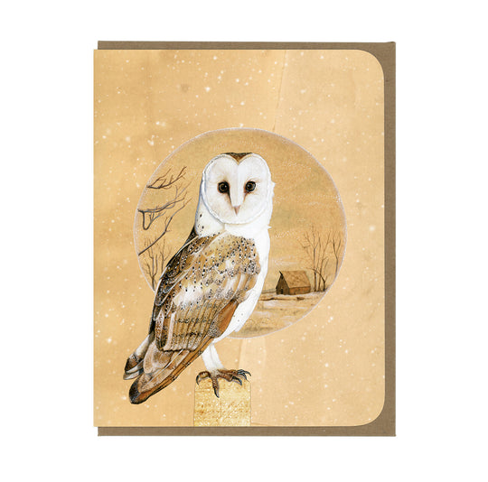 Winter Scene - Barn Owl and Snow - Greeting Card