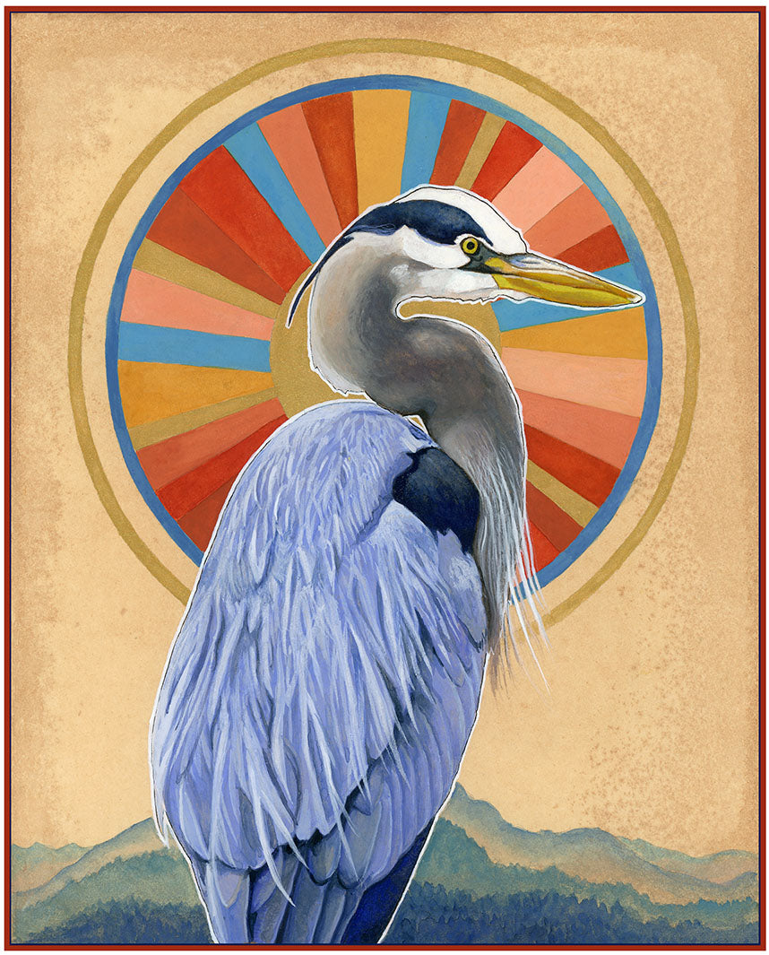 Heron and Sun Print