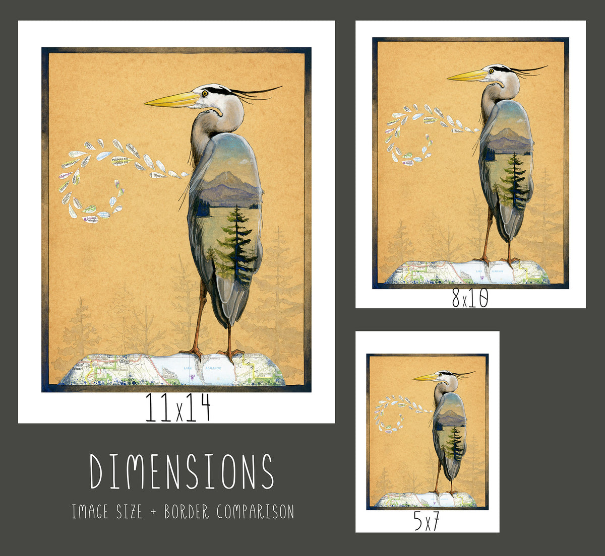 Blue Heron and Lake Print