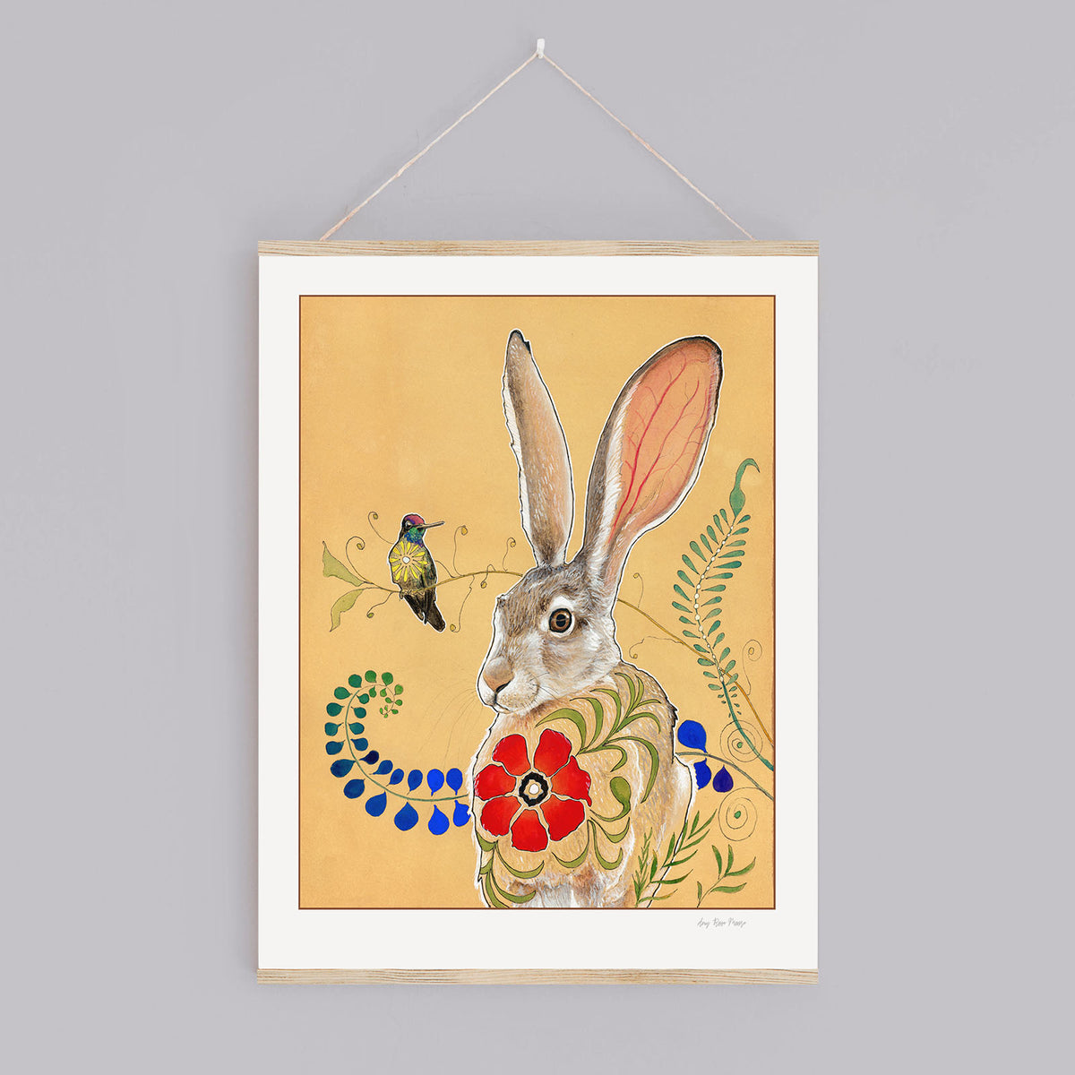 Jackrabbit and Hummingbird Print