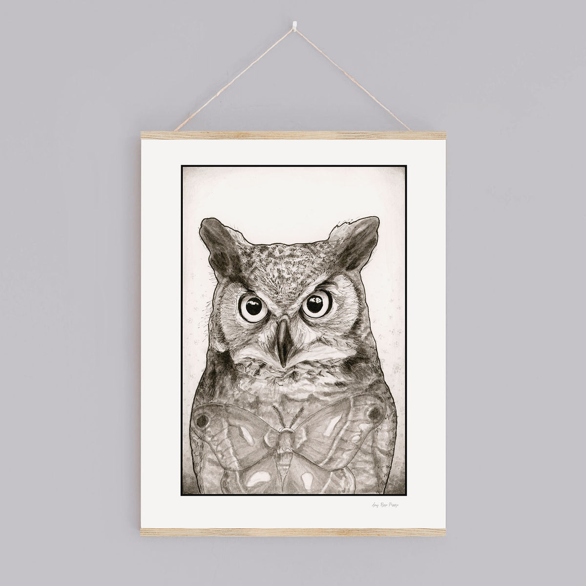 Great Horned Owl and Moth Print