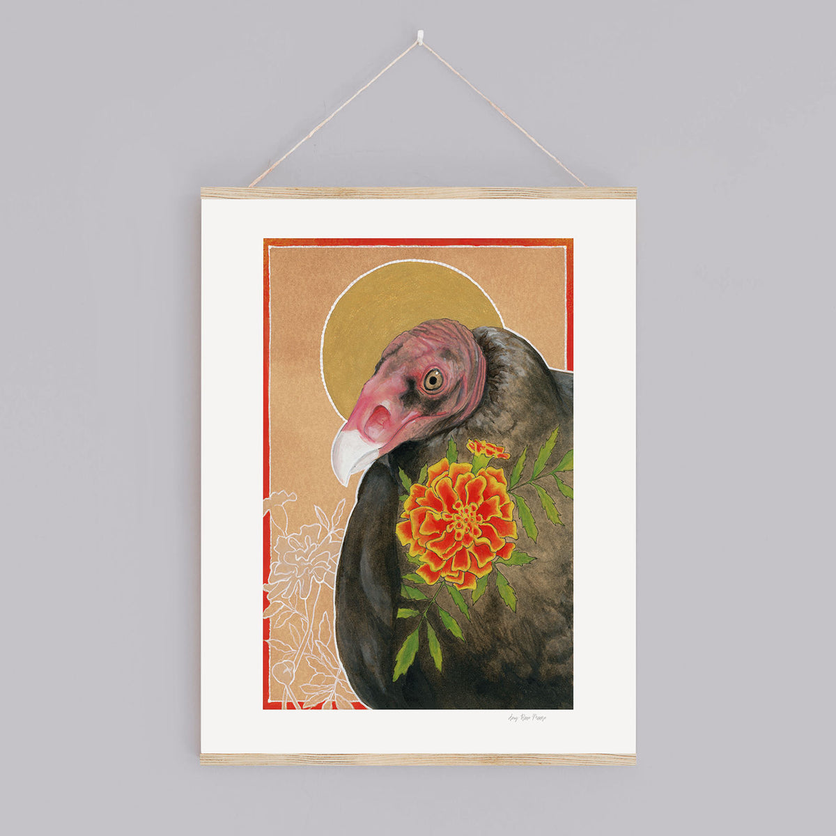 Turkey Vulture and Flower Print