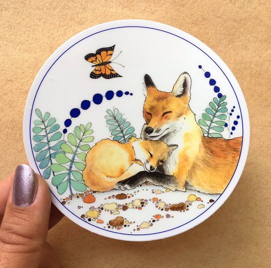 Mama Fox and Baby - Sticker