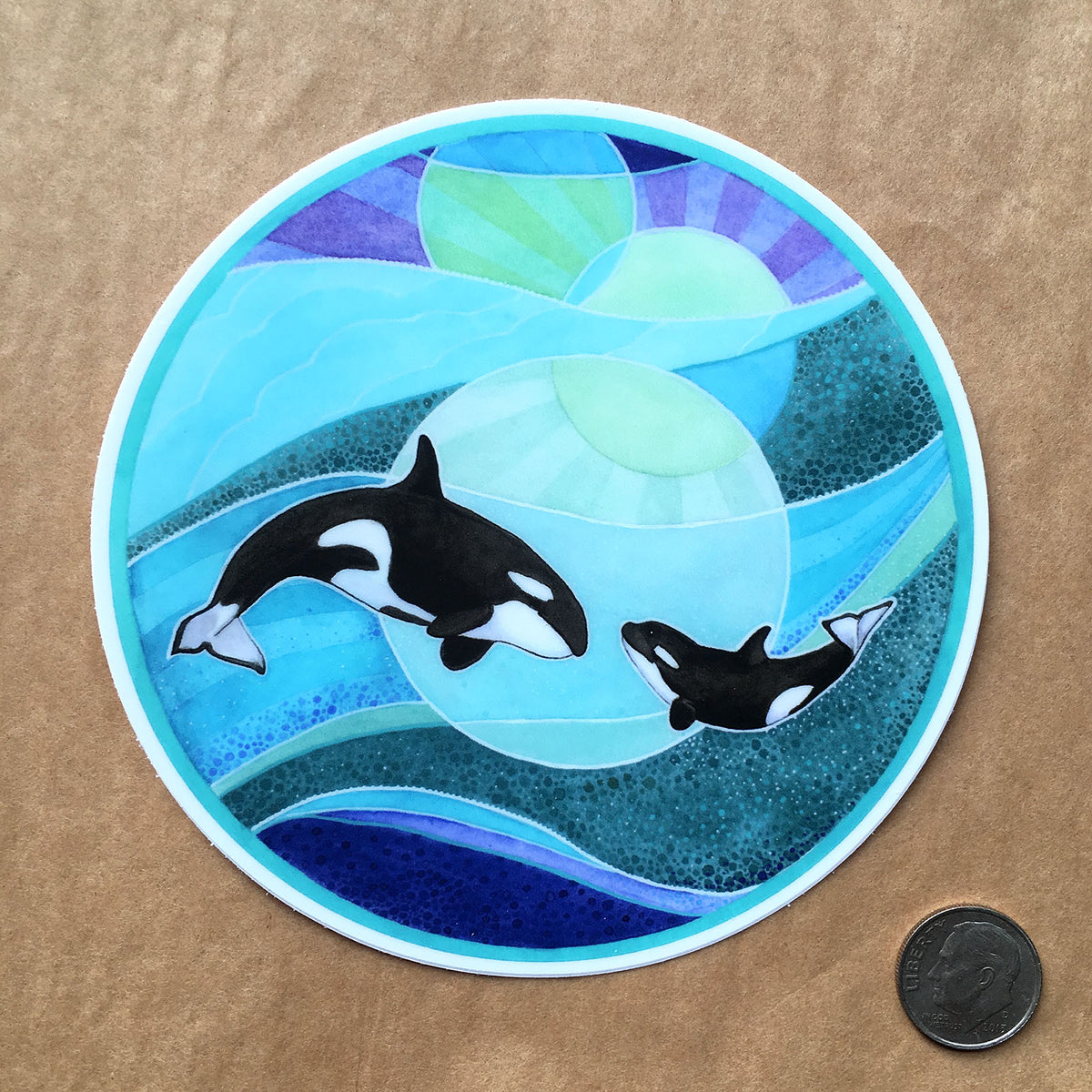Mama Orca and Baby Whales - Sticker