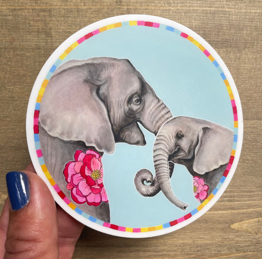 Elephant Mama and Baby - Sticker