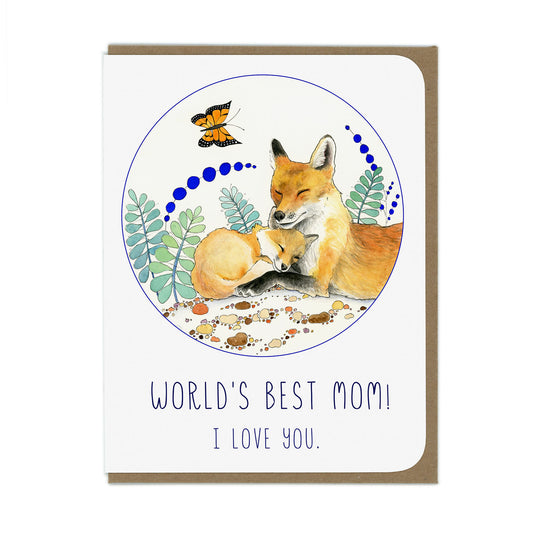 World's Best Mom - Mama Fox & Baby - Greeting Card