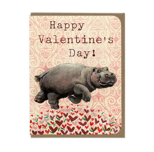 Valentines - Hippo - Greeting Card