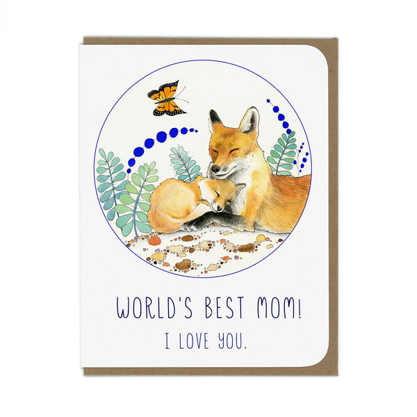 World's Best Mom - Mama Fox & Baby - Greeting Card
