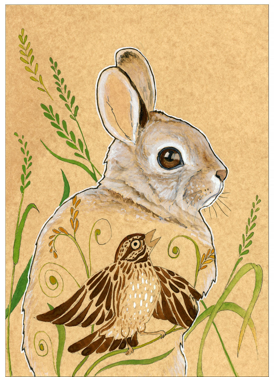 "Silence and Song" Rabbit and Sparrow Print