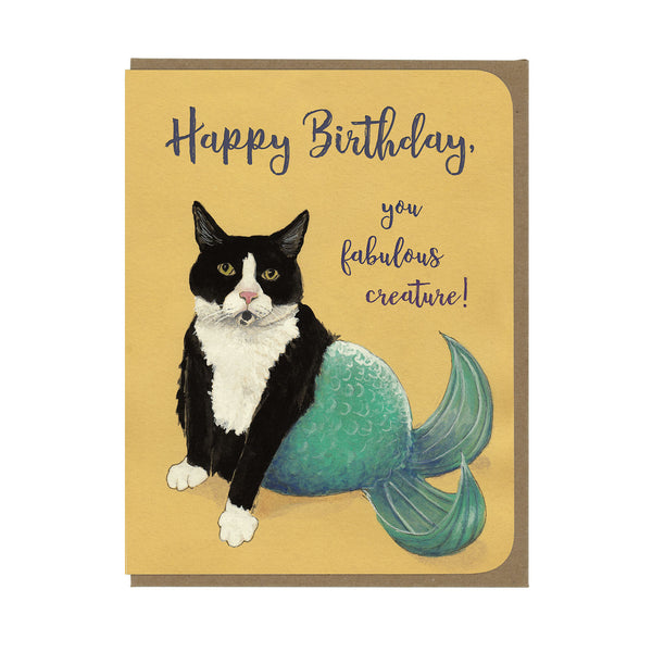 Birthday - Mermaid Cat - Greeting Card