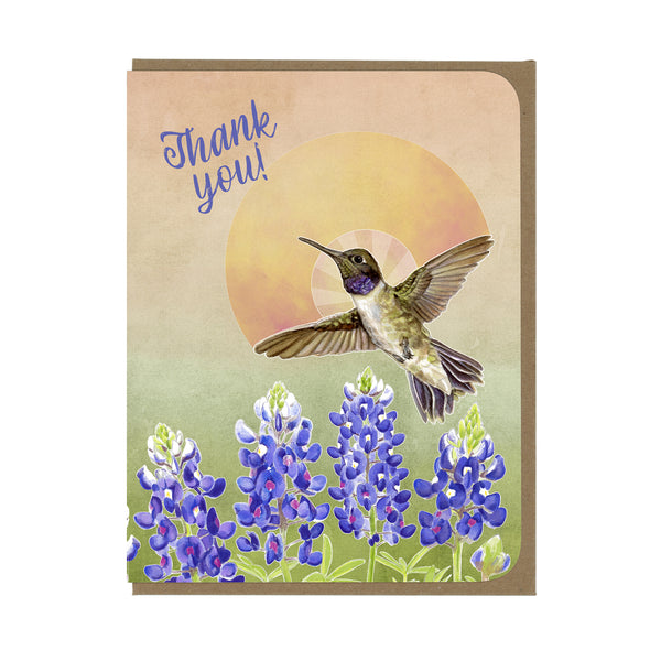 Thank You - Hummingbird & Bluebonnets - Greeting Card